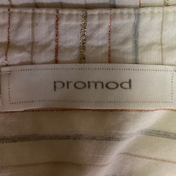 Promod White Striped Button Down Long Sleeve Career Office Blouse Shirt Top 10 - Picture 3 of 4